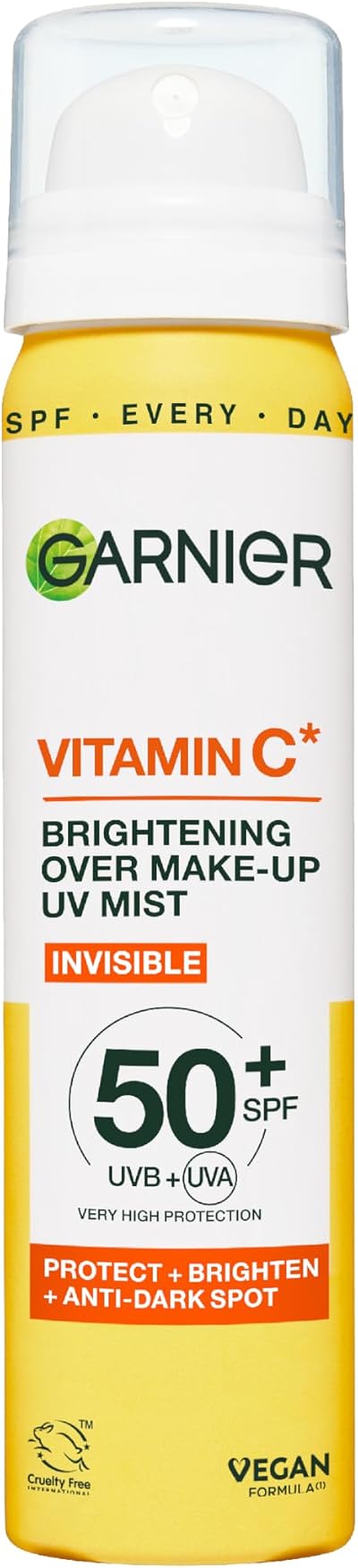 Garnier Vitamin C Brightening Over Make-Up UV Mist SPF50+ 75ML Cruelty Free