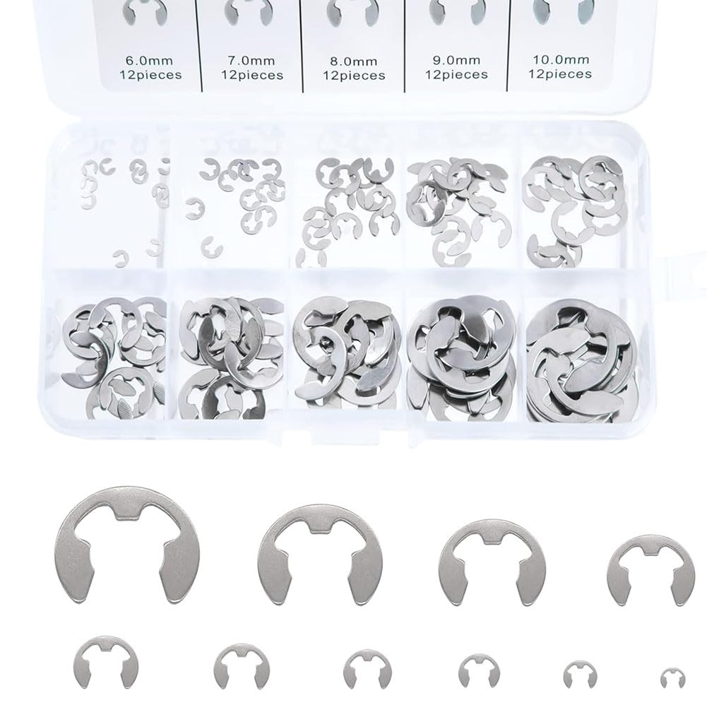 Westspark Stainless Steel Circlips, 120pcs External Circlip kit E Clips Kit for Bearings, Gears, Pulleys and Axles