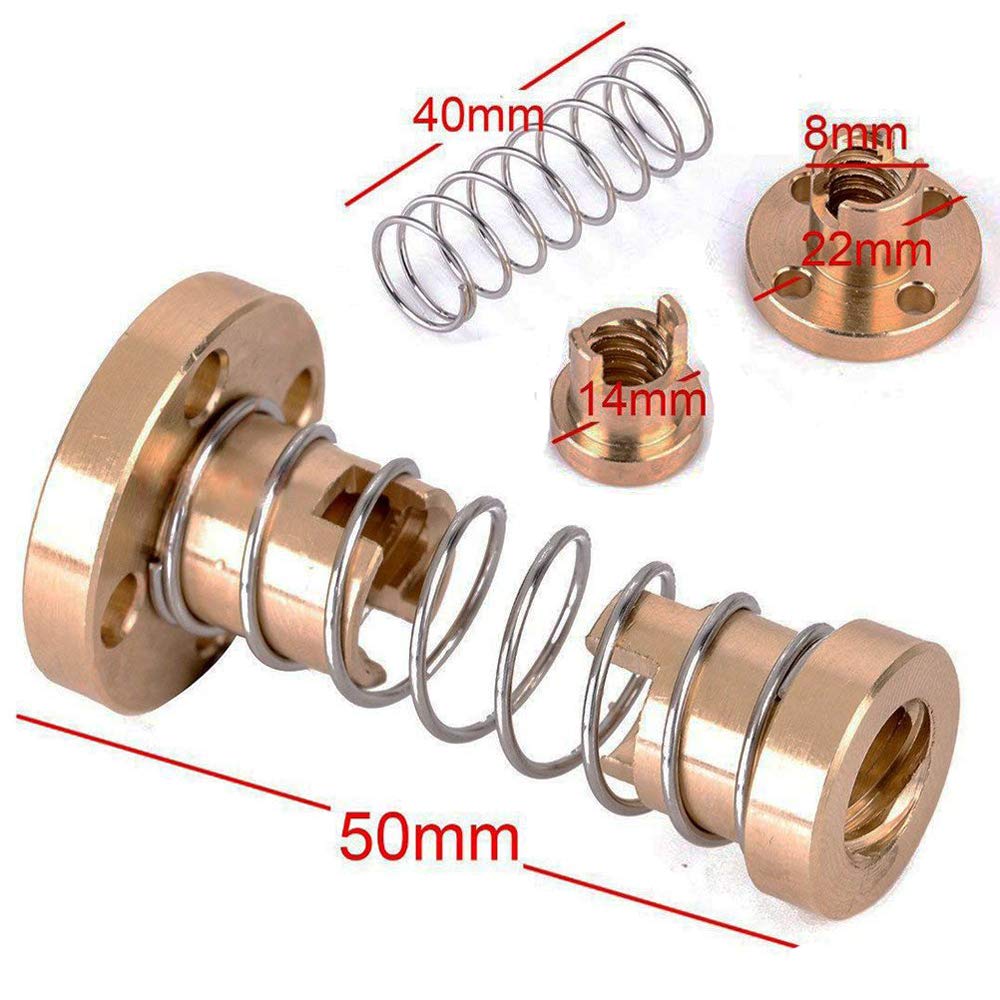 Pack Of 2 T8 Anti Backlash Spring Loaded Nut Acme Thread 2mm Pitch 4mm Lead 4