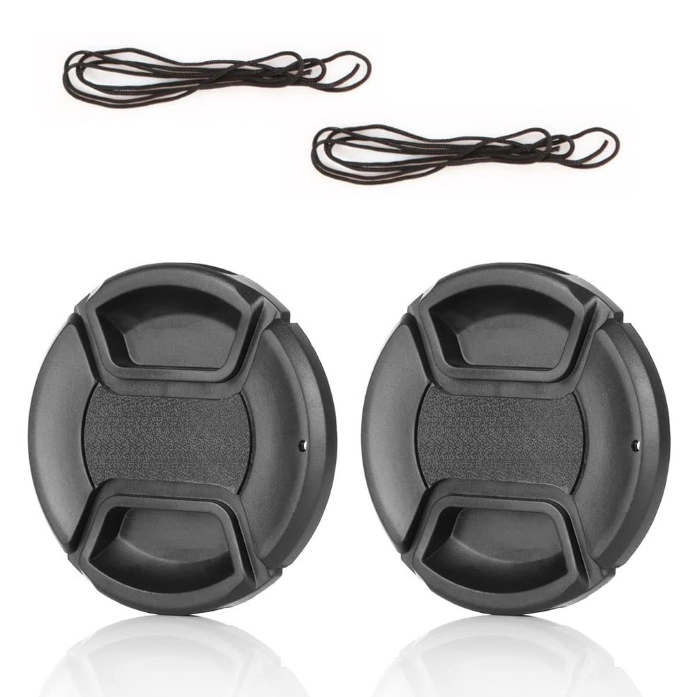 KOMUNJ Pack of 2 Camera 55 mm Lens Caps, Replacement Cap, Lens Cap, Compatible with DSLR Cameras, Black