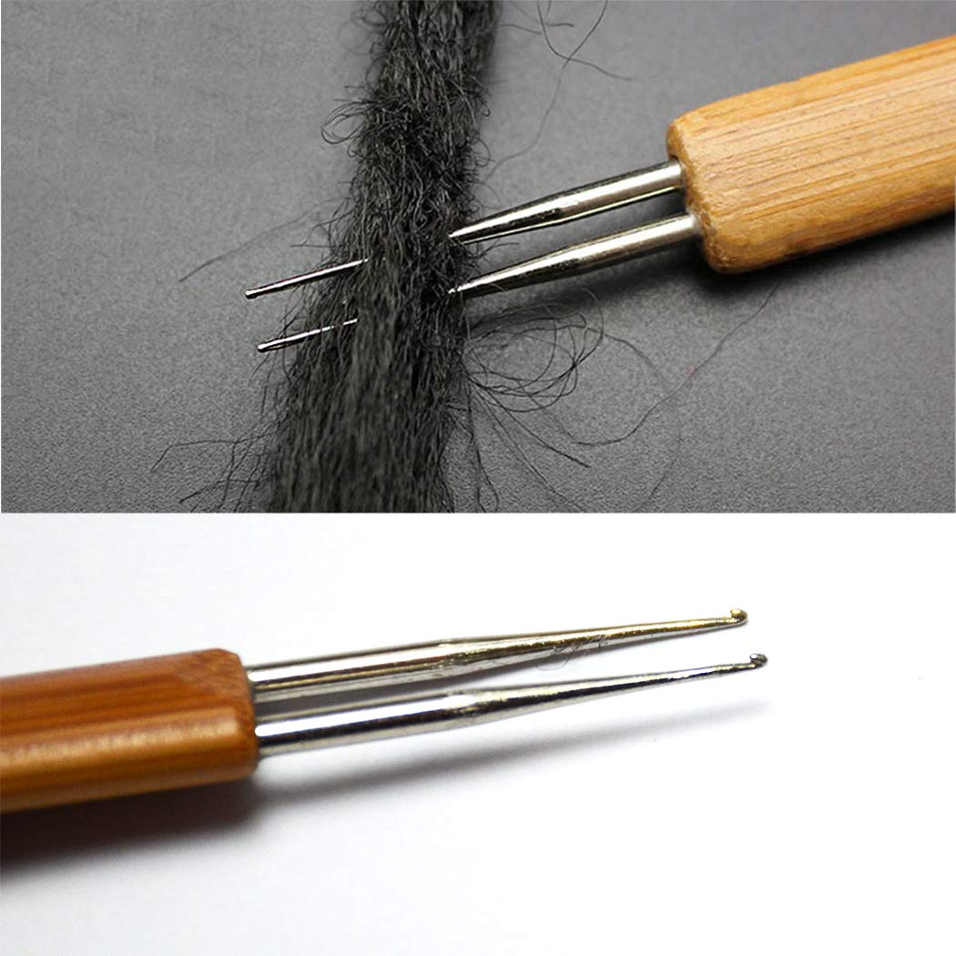 BLUPLE 3Pcs/Set(1Hook,2Hook,3Hook) Bamboo Dreadlock Crochet Hook Dreadlocks Crochet Needle with Wooden Handle Soft Touch Steel 0.75mm Crochet Hook for Braid Craft