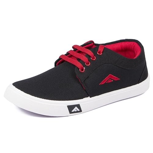 red and black canvas shoes
