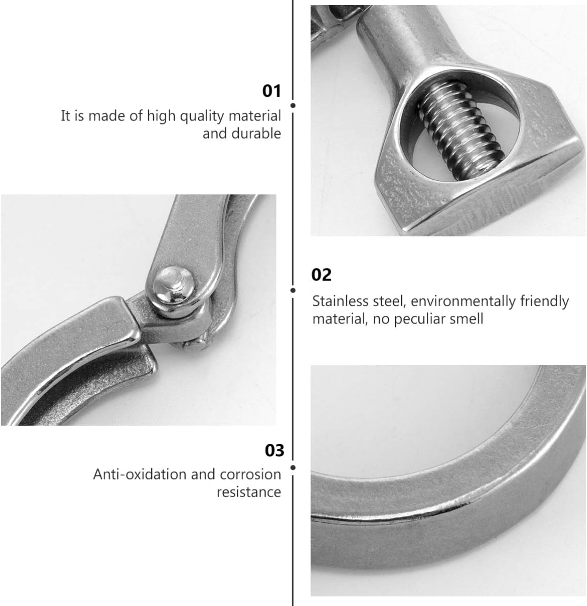 TEHAUX Heavy Duty Tri Clamp Stainless Steel 304 Single Pin with Wing Nut Sanitary Tri Clamp for Ferrule TC Use 2 Sets - Image 5