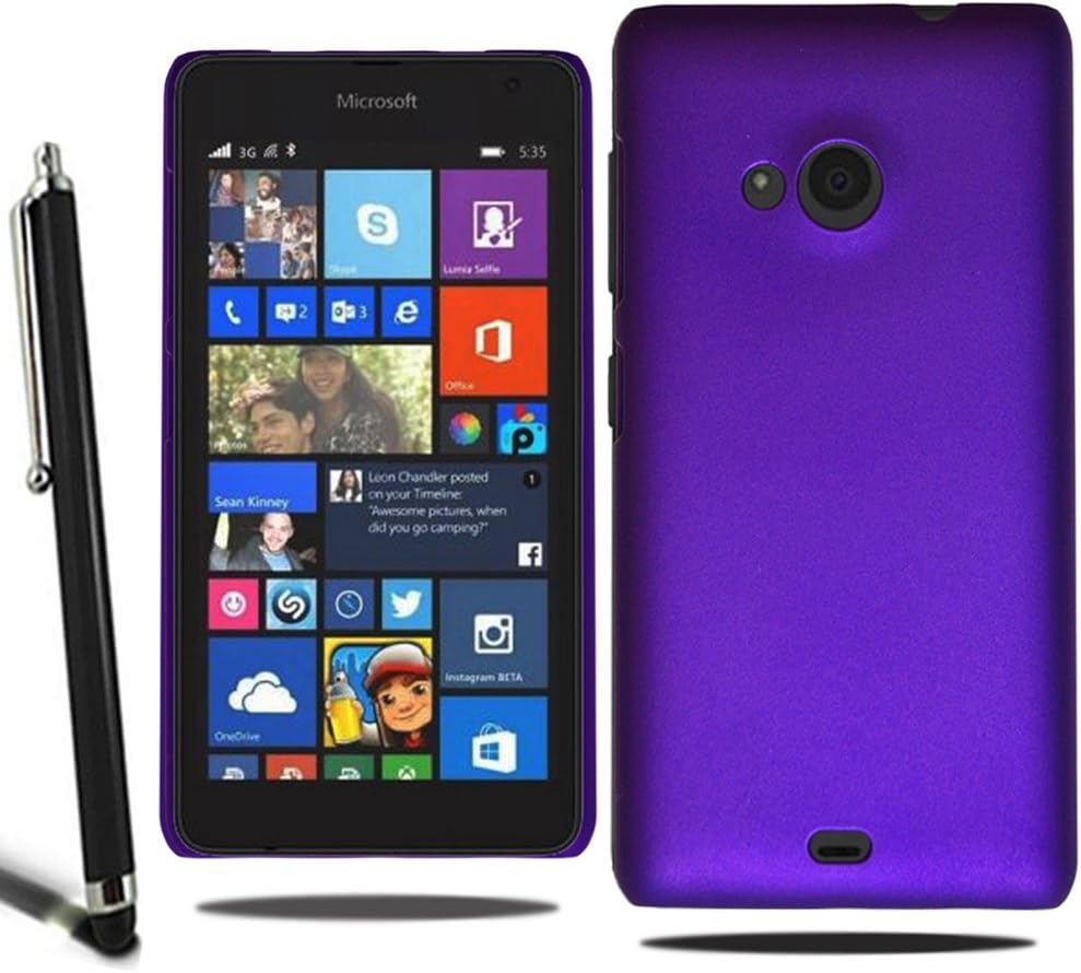 For Microsoft Lumia 535 Slim Hybrid Hard Case Back Cover + Screen Protector + Stylus (Purple)