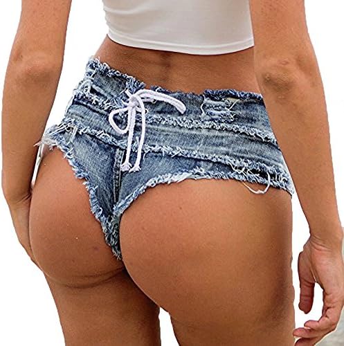 ZAH Women's Sexy Denim Thong Cheeky Jeans Shorts(Blue-S)
