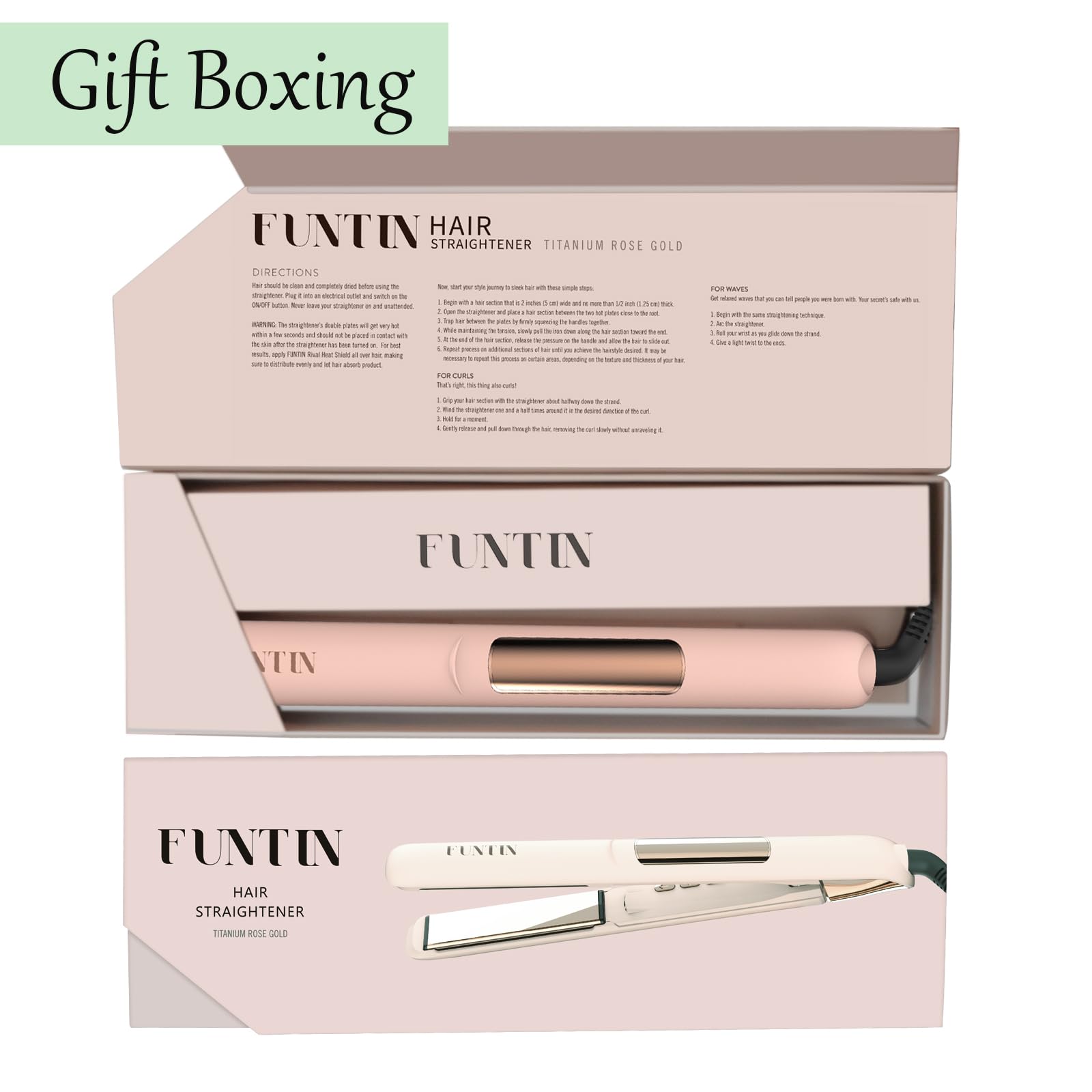 FUNTIN S10 Hair Straightener, Flat Iron - 100% Pure Titanium Flat Iron for straightening Curls Ion Inside 1 Inch (Baby Pink)