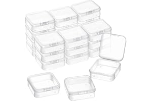 Qeirudu 24 Pack Small Plastic Storage Containers with Hinged Lids - Clear Bead Organizer Cases Storage Box for Beads, Jewelry and Craft Supplies (2.12 x 2.12 x 0.79 Inch)