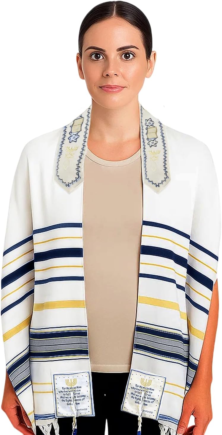 Holy Land Market New Covenant Prayer Shawl, English/Hebrew With Bag, Card and Brochure From Israel (72 x 24 Inch)