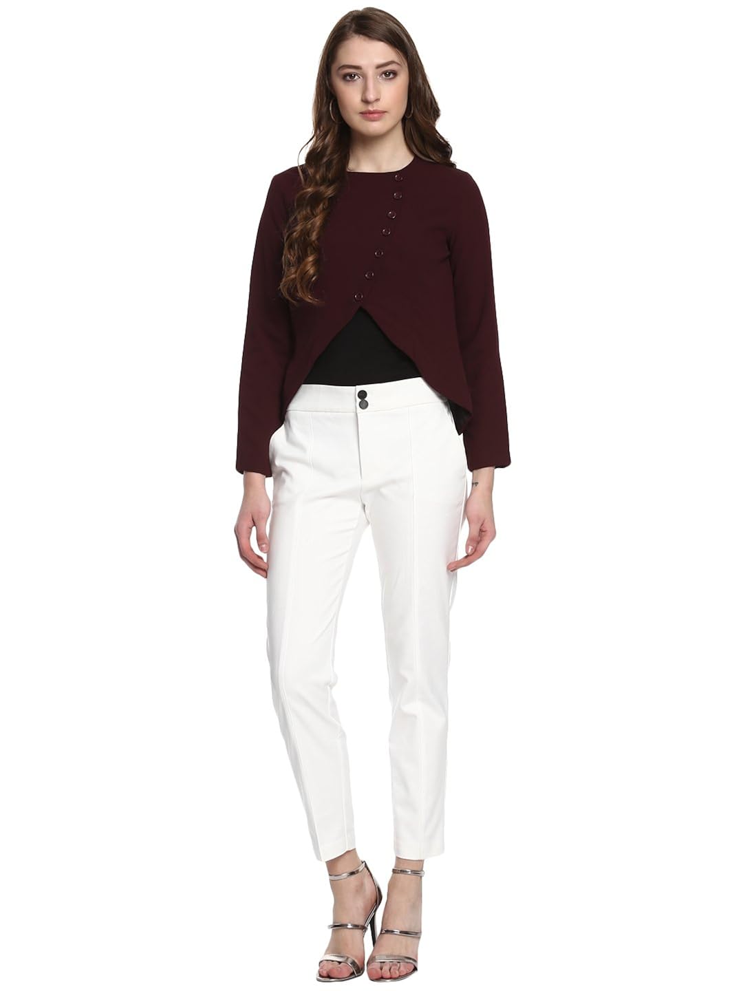 stylestone (3291mrndiagblazer)-maroon polyester blazer jacket cum top