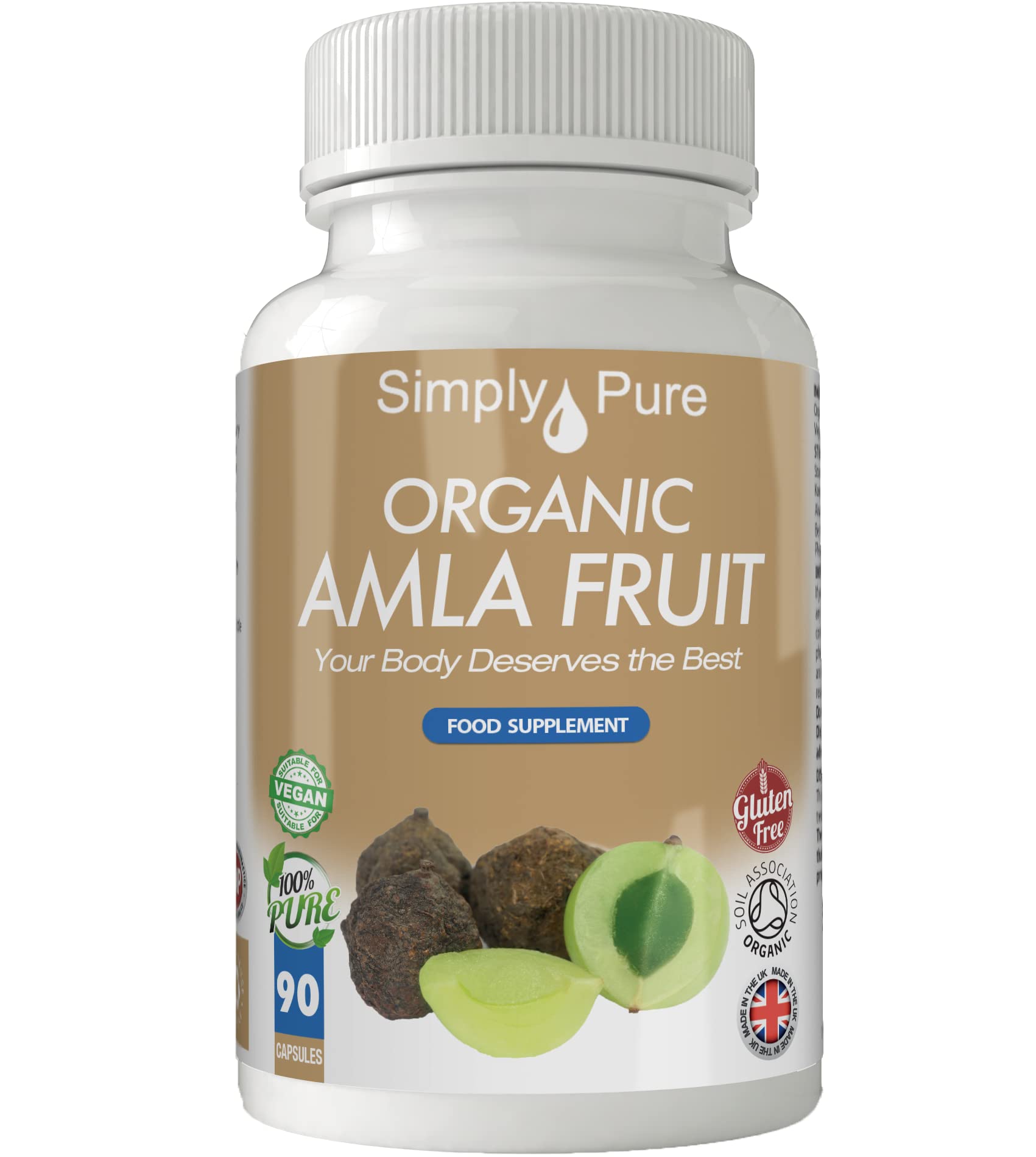 Simply Pure Organic Amla | Glucose Metabolism & Heart Health | 650mg Capsules x 90 | 100% Pure Soil Association Certified | Gluten Free | GM Free | Vegan