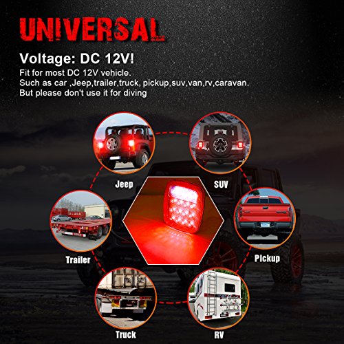 AMBOTHER Universal Trailer Tail light 2X16 LED Brake Stop Turn Signal Reverse Running Back Up Lights For Truck Jeep Pickup VAN RV SUV Towing Vehicle DC12V, Red/White,1 Year warranty