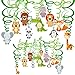 Supla 30 Pcs Jungle Animals Hanging Swirl Streamers Decorations Green Safari Party Forest Animal Party Swirls Foil Hanging Ceiling Décor Swirl Streamers with Assorted Animal Cutouts for Baby Shower Kids 1st Birthday Nursery School Classroom Bedroom Bathroom Table Ceiling Decor