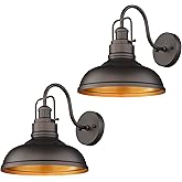 zeyu Gooseneck Wall Lights 2 Pack, 11 Inch Farmhouse Barn Light Fixtures Indoor and Outdoor, Metal Dome Shade in Oil Rubbed B
