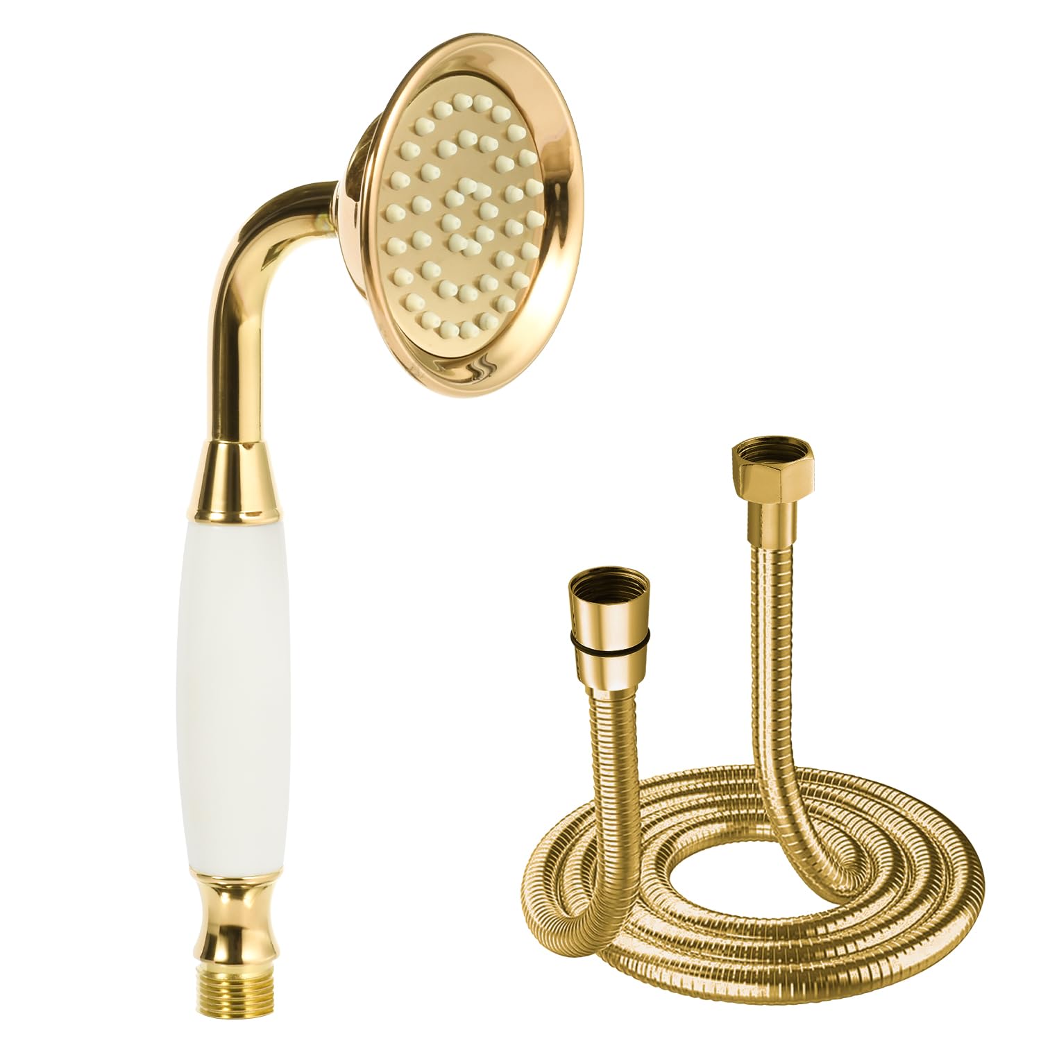 Delnet Classical High-Pressure Head Shower Gold Traditional Telephone Style Hand Held Shower Head Water Saving Shower and 1.5M Hose — image 1