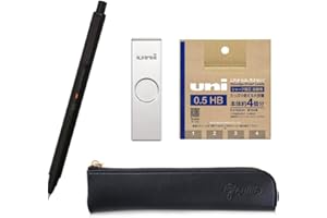 QULLITY Kuru Toga Metal 0.5mm Nocturne Black, Uni Metal Case + Uni Refill 0.5mm HB, Black slim pen case