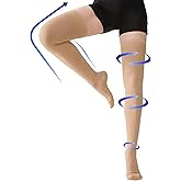 Thigh High Compression Stockings Closed Toe for Men & Women, Opaque, KEKING 15-20mmHg Graduated Compression Leg Support Hose with Silicone Band - Swelling, Varicose Veins, Edema, DVT, Beige Small