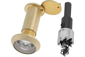 HOJLKLD Door Viewer Peephole, Solid Brass 200 Degree Peephole with 16 MM Drill Bit, 5/8 Inch Pipe Diameter Viewer with Heavy Duty Privacy Cover for 1-3/8" to 2-1/6" Doors (Gold)