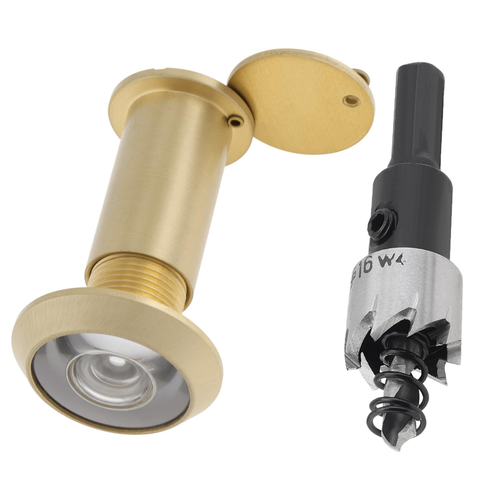 HOJLKLD Door Viewer, 16mm Diameter Solid Brass Spy Hole with Drill Bit, 200 Degree Wide Angle Spyhole for 35-55mm Doors, Door Peephole with Privacy Cover for Front Door (Gold)