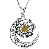 LONAGO Sun and Moon Necklace for Women 925 Sterling Silver Sun Crescent Moon Star with CZ Pendant Necklace Mother's Day Christmas Jewelry Gifts
