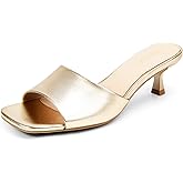 AprCoco Women Kitten Heels Sandals Low Heels Square Open Toe One Band Slip-On Heeled Mules Comfortable Dressy Vacation Sandals