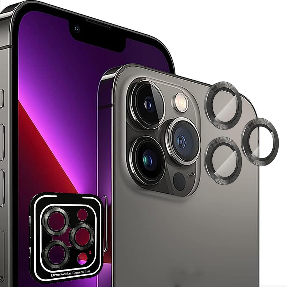 Tzstz iPhone 13 Pro/13 Pro Max Camera Protector 2 Pack, Anti-Scratch, 9H Hardness, for iPhone 13 Pro/13 Pro Max Camera - Black