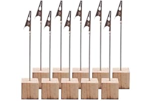 ESOWEMSN 5pcs Wooden Card Holder Stand Photo Memo Notes Clip Square Message Card Holder Desktop Craft Decor Home Party Decoration Accessories