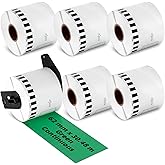 Continuous Length Labels Replacement for Brother DK-2205 (2.4 in x 100 ft),Compatible with Brother QL QL-800, QL-810W, QL-820NWB Label Printers,6 Rolls + 1 Refillable Cartridge Frames, Green
