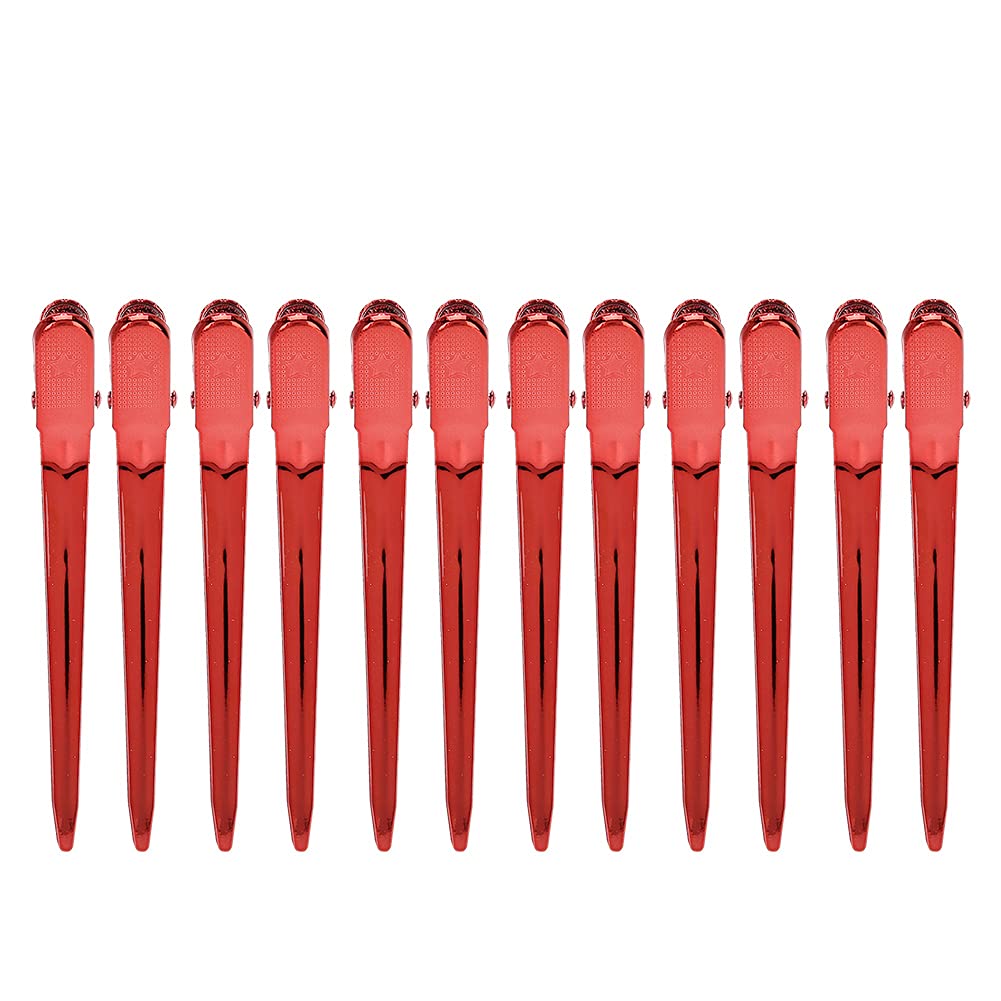 12 Pcs Duckbill Hair Clips Professional Salon Stainless Steel Clips Hairpin Hairdressing Tools for Styling and Sectioning(Red)
