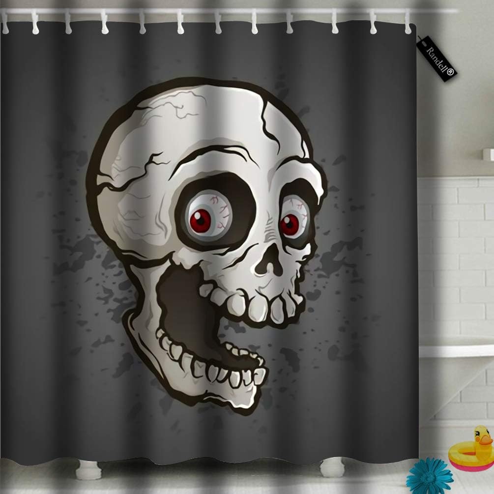 Randell Shower Curtain Evil Floating Ghost Skull with an Gaping Jaw and Crooked Teeth Against Dark Splatter Decoration Bathroom Shower Curtain 60x72