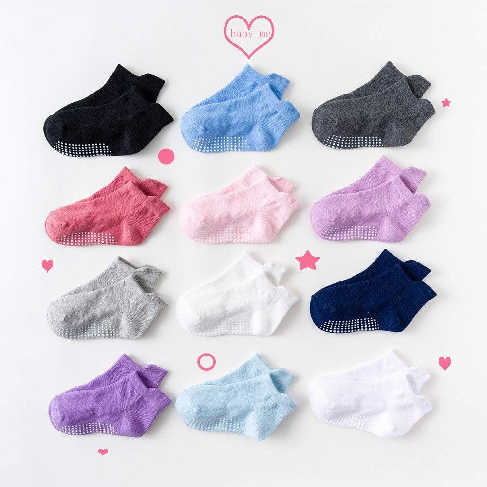 Baby Socks with Anti-Skid, Unisex,Nonslip Cotton Socks with Grips, 6 Pairs And 12 Pairs Sock Set for Infant Toddler Kids, Boy And Girl, Soft, Comfortable,D,12pairs
