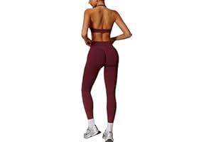 ABOCIW Workout Sets for Women Seamless Scunch Butt Lifting Impact Leggings Halter Sports Bra 2 Piece Gym Outfits