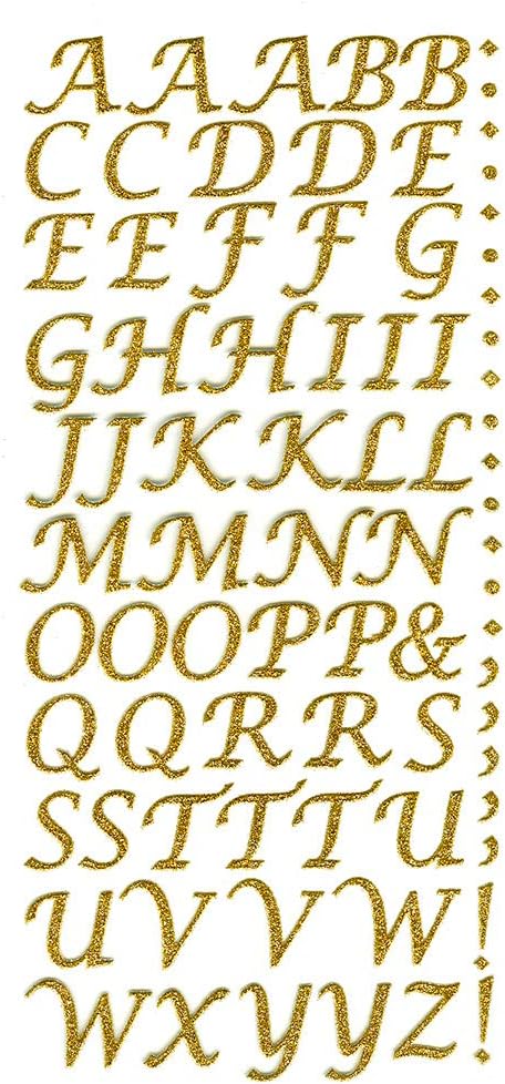 Italian Options 15mm Script Gold Glitter Self Adhesive Alphabet Letters Craft