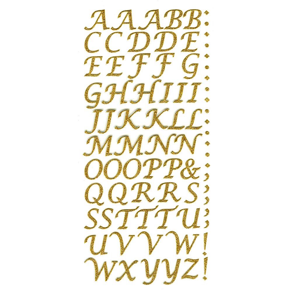 15mm Script Gold Glitter Self Adhesive Alphabet Sticker Letters Craft Embellishment