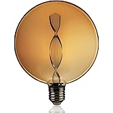 XIAOKALAMI Led Decorative Light Bulb, Round,2200K Warm,1.5W E26 Base(Non-Dimmable), Amber Glass Light Bulbs,Unique Spiral Light Bulbs,Cool Atmosphere
