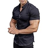EOUOSS Men’s Muscle Fit Dress Shirts Athletic Slim Fit Short Sleeve Stretch Casual Button Down Shirt