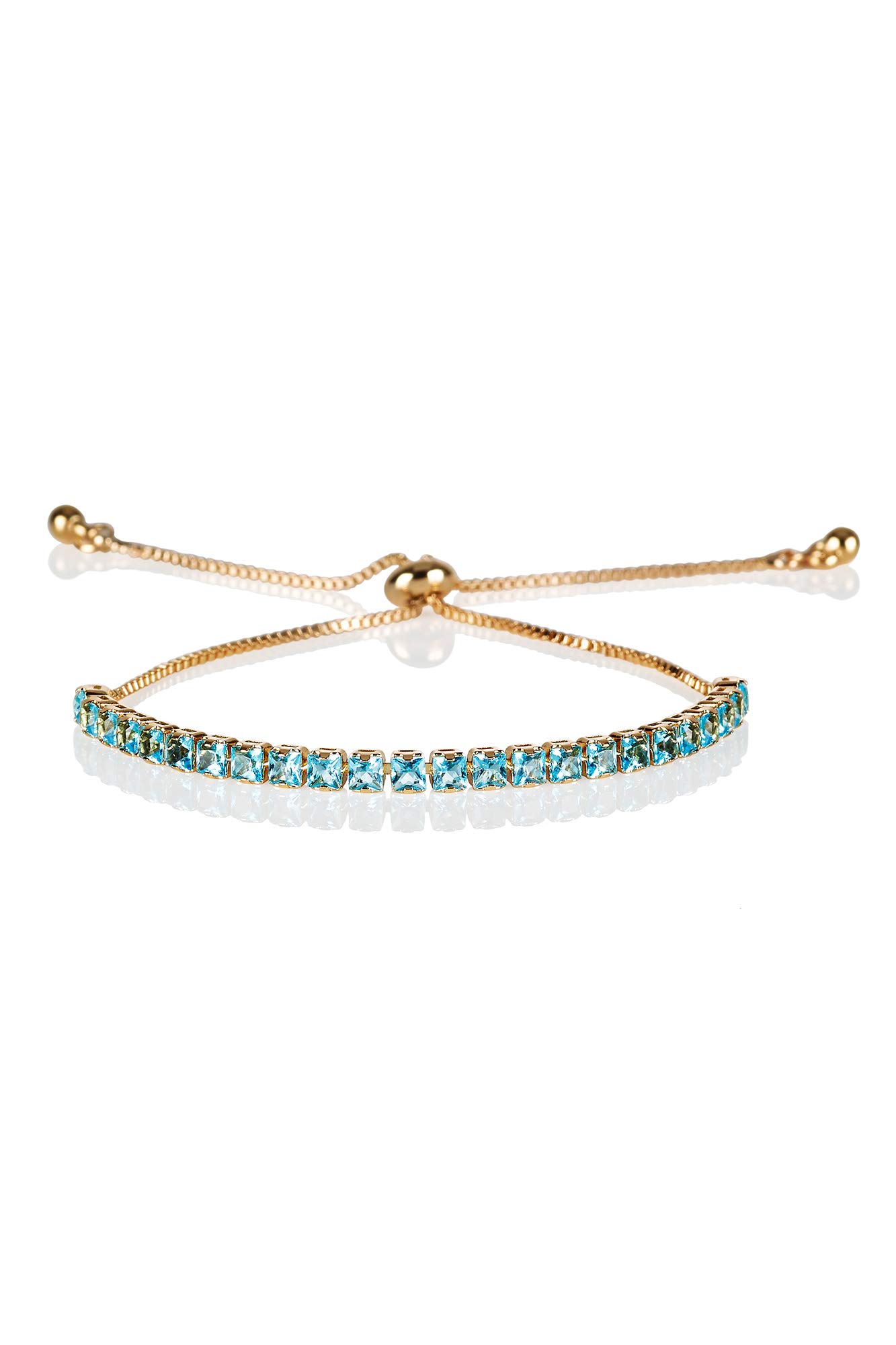 ZAVANA Adjustable Bracelets for Womens. Gold Bracelet for Women with Sky Blue Stones. Delicate Light Blue Bracelets for Women with Adjustable Bead Fastening. — image 1