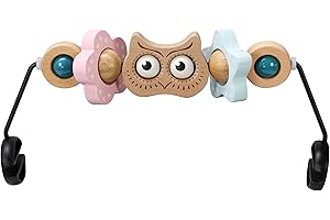 TINLYFINLY Baby Bouncer Toy Bar Wooden Compatible with Baby Bjorn Bouncer, Bouncer Toy Attachment, Tight and Secure Fit, So Fun to Watch, Touch and Spin for Babies All Ages (Wood Color Owl)