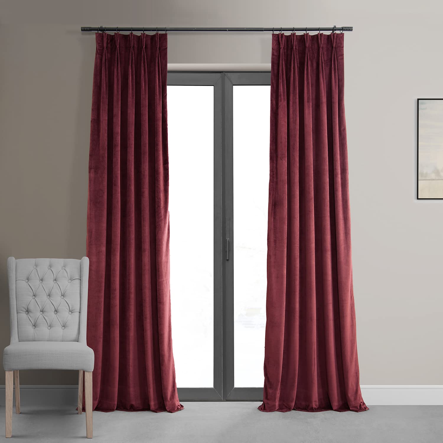 HPD Half Price Drapes Velvet Blackout Curtains/Drapes – 96 Inches Long 1 Panel Blackout Curtain Signature Pleated for Living Room & Bedroom – 25W X 96L, Burgundy