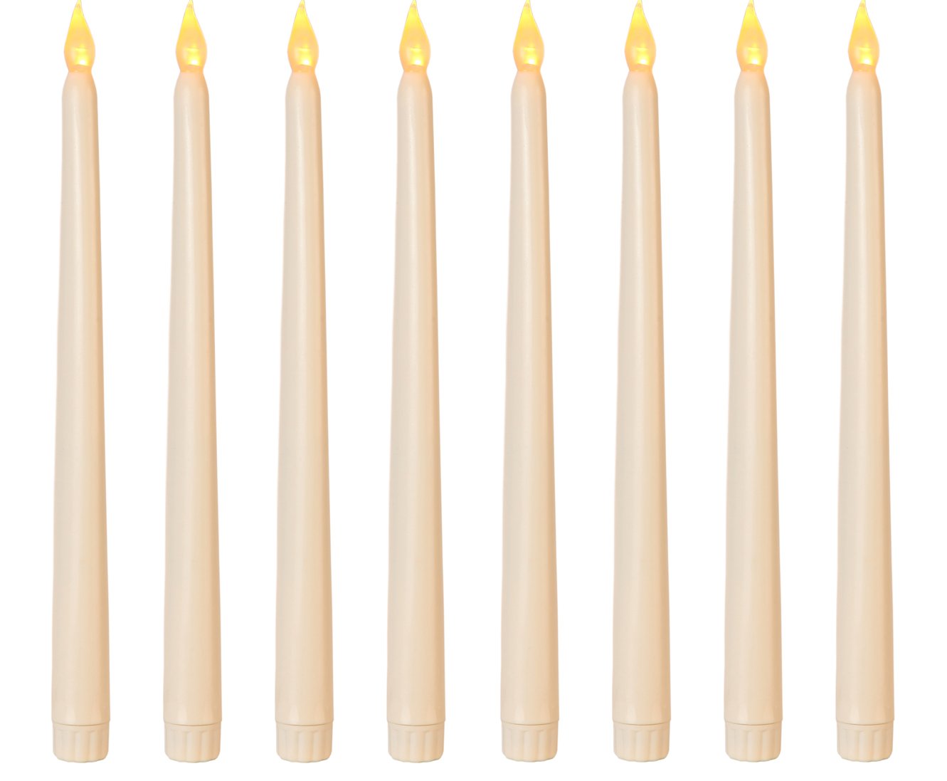 Lily's Home Battery Operated Flameless LED Taper Candles, for Weddings, Candlelight Vigils, Hanukkah Menorahs, or Christmas Wreaths, Standard Size, Ivory (11" Tall, Set of 8)