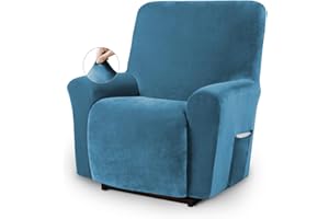 Asnomy Recliner Chair Covers Lazy Boy Recliner Covers with Pockets Stretch Velvet Couch Cover Slipcovers 1-Piece Furniture Protector for Dogs Cats(Recliner,Peacock Blue)