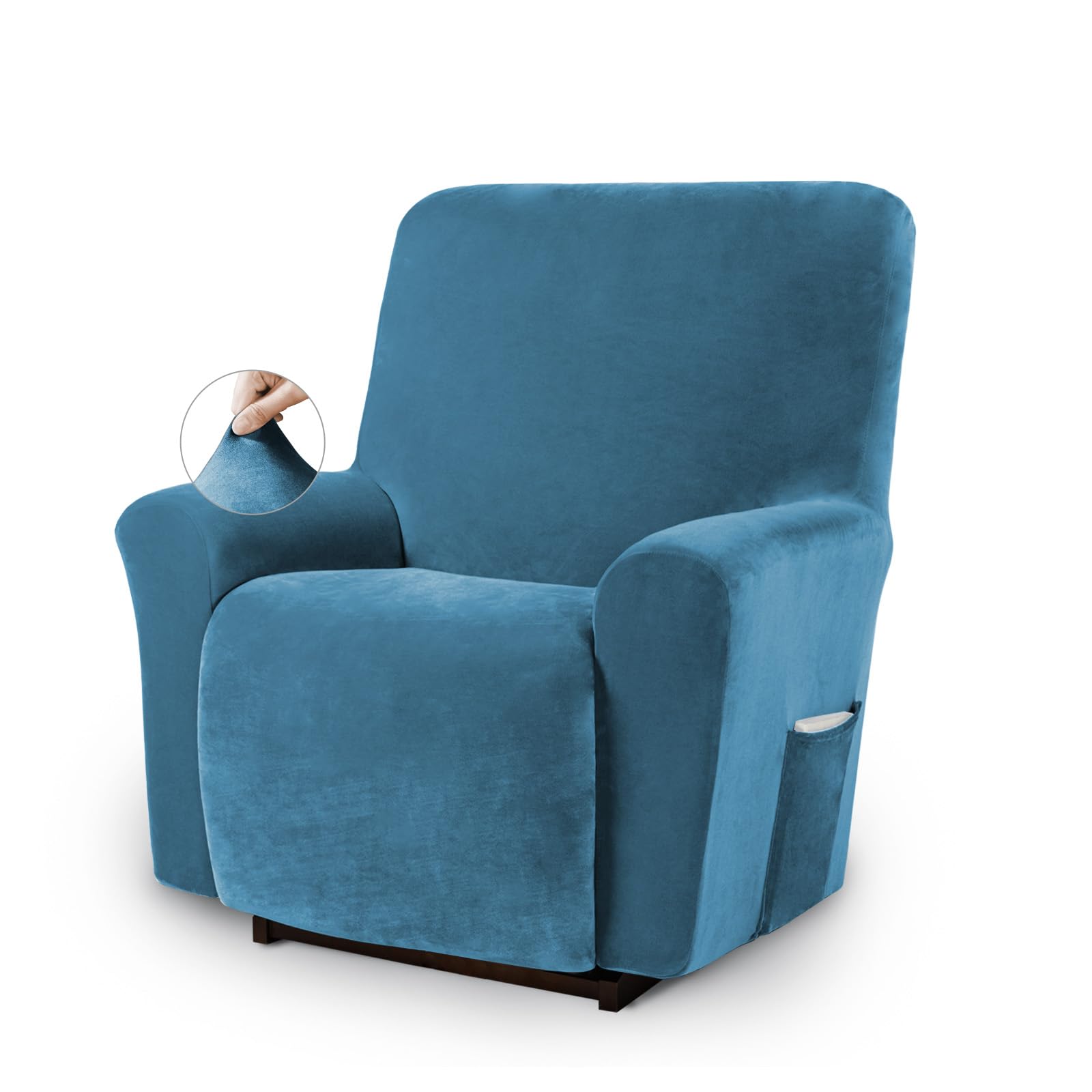 Photo 1 of Asnomy Recliner Chair Covers Lazy Boy Recliner Covers with Pockets Stretch Velvet Couch Cover Slipcovers 1-Piece Furniture Protector for Dogs Cats(Recliner,Peacock Blue)