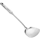 Wok Spatula Stainless Steel, Wide Metal Spatula with Hollow Long Handle Wok Utensils,Silver/14.7Inch