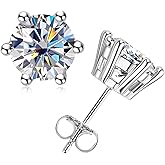 Catfoony Moissanite Stud Earrings 6 Prong Round Cut 4cttw D Color VVS1 Lab Created Diamond 18K White Gold Plated Sterling Silver Moissanite Earrings for Women Men with Certificate