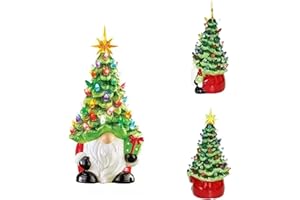 Lighted Christmas Gnome Tree, 8" Resin Mini Gnome Christmas Tree Decor with Multicolored Lights, Battery Powered Small Gnomes