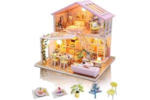 GuDoQi DIY Miniature Dollhouse Kit, Tiny House kit with Furniture and Music, Miniature House Kit 1:24 Scale, Great Handmade Gift for Birthday Easter Day, Sweet Time House