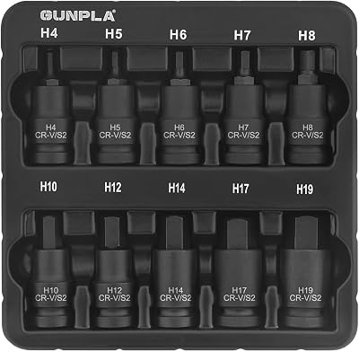 Gunpla 10pc 1/2 in Hex Impact Socket Bit Set S2 Chrome Vanadium