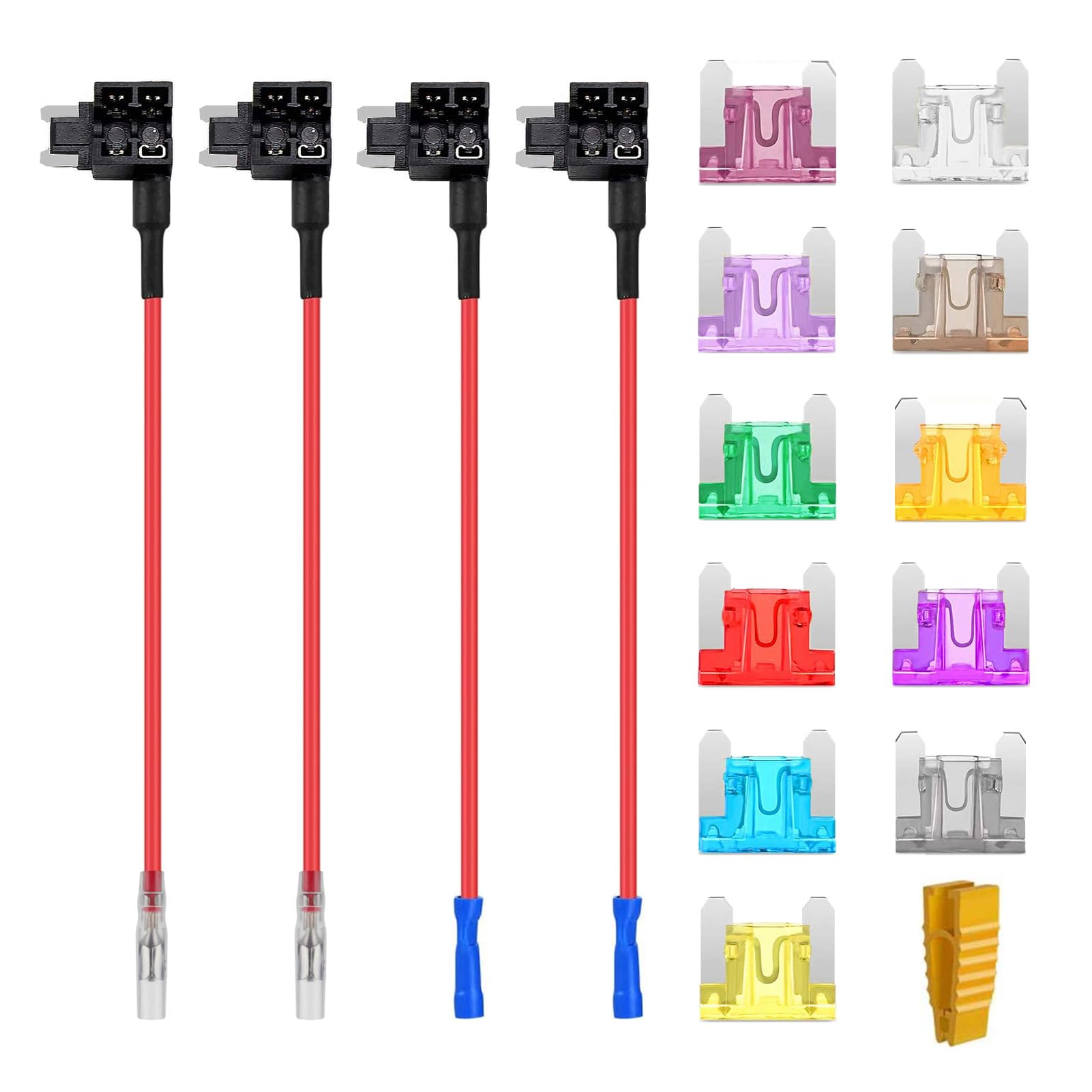 AUKENIEN Low Profile Mini Fuse Tap Add A Circuit Micro Fuses Adapter Piggyback Fuses Holder with 2A 3A 5A 7.5A 10A 15A 20A 25A 30A 35A 40A Blade Automotive Fuse for Cars Trucks Boats