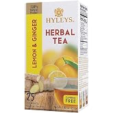 Hyleys Lemon &amp; Ginger Herbal Tea, 100% Natural, Vegan, 25 Bags | Lemon &amp; Ginger Herbal Tea, Naturally Caffeine Free, 100% Natural, Individually Wrapped Bags, Hot or Iced, No Preservatives