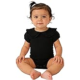 Magic Park 0-24M Infant Girl Puff Sleeve Bodysuit Baby Peter Pan Collar Romper Toddler Ruffle Jumpsuit Casual Tops