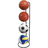 WEYUSUENLI New Ball Storage Rack，4 Tier Cube Ball Storage Holder，Basketball Football Holder Carbon Steel Heavy Duty Basketball Stand Painted Nail-Free Multi-Purpose Vertical Ball Rack